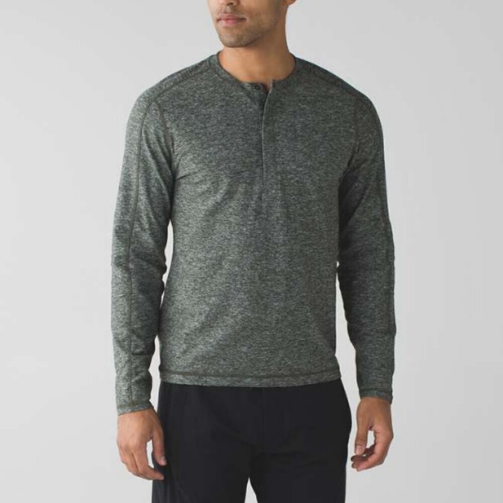 Lululemon Mens Surge Long Sleeve Henley Button Up Casual Athletic T-Shirt Jersey